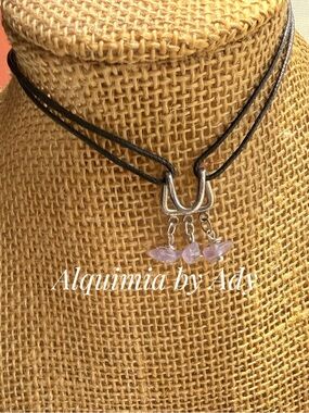 Amethyst Black Cord Necklace with Pale Lavender Bead Charms